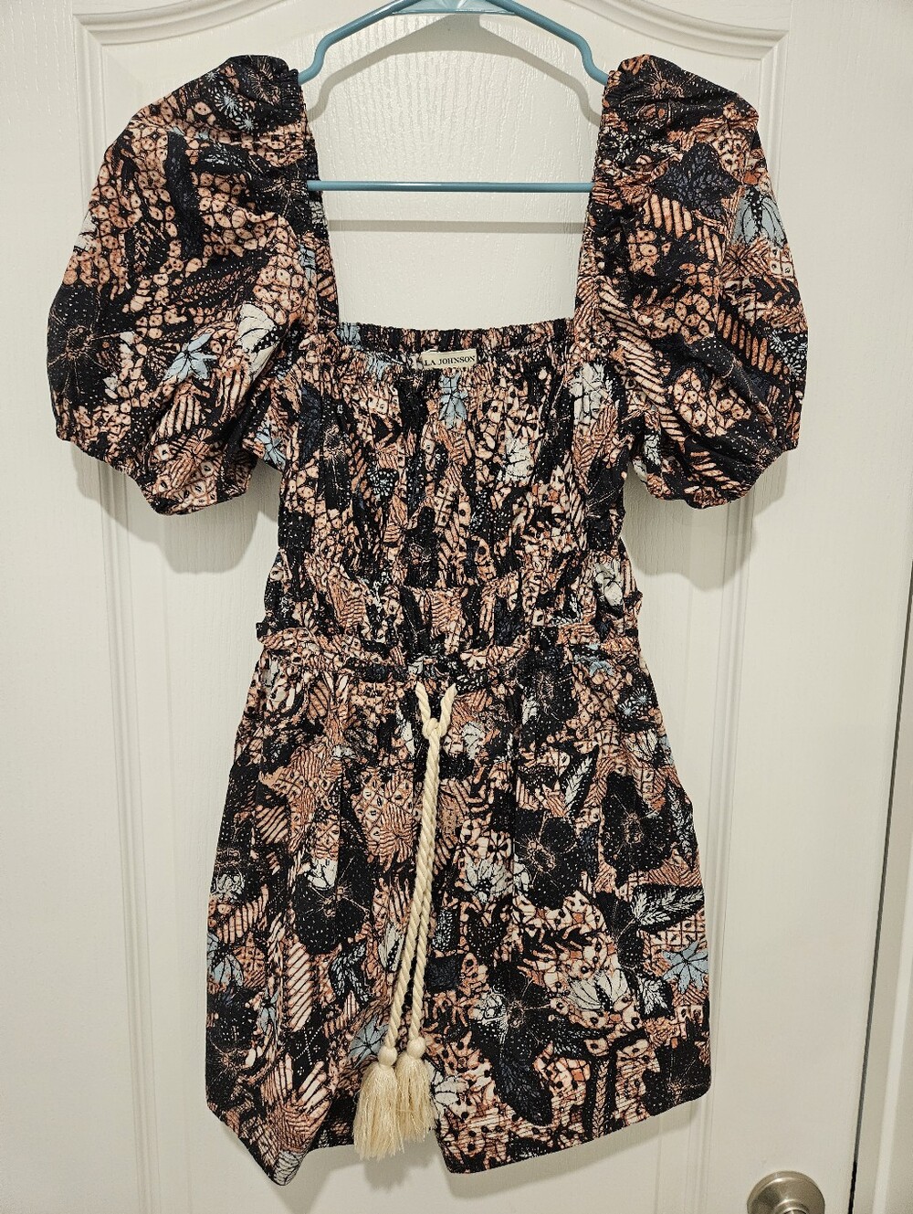 Ulla Johnson Alegria Size 0 Floral Print Romper Puff Sleeve Cotton Tassel Tie